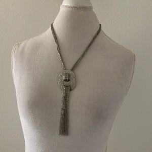 Silver Gray Multi Layer Rhinestone Necklace